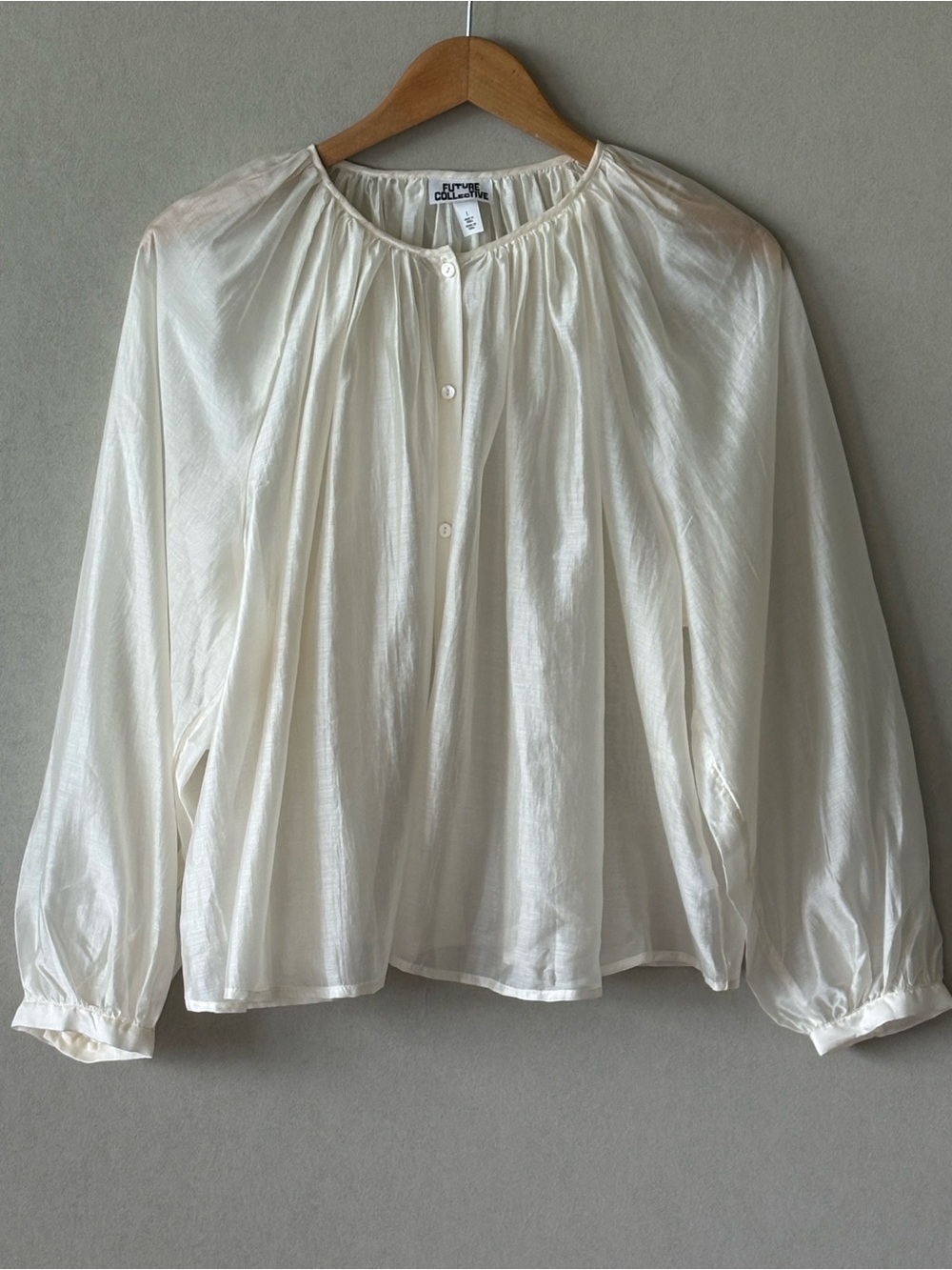 Cream Button-Front Peasant Blouse by future collective sheer